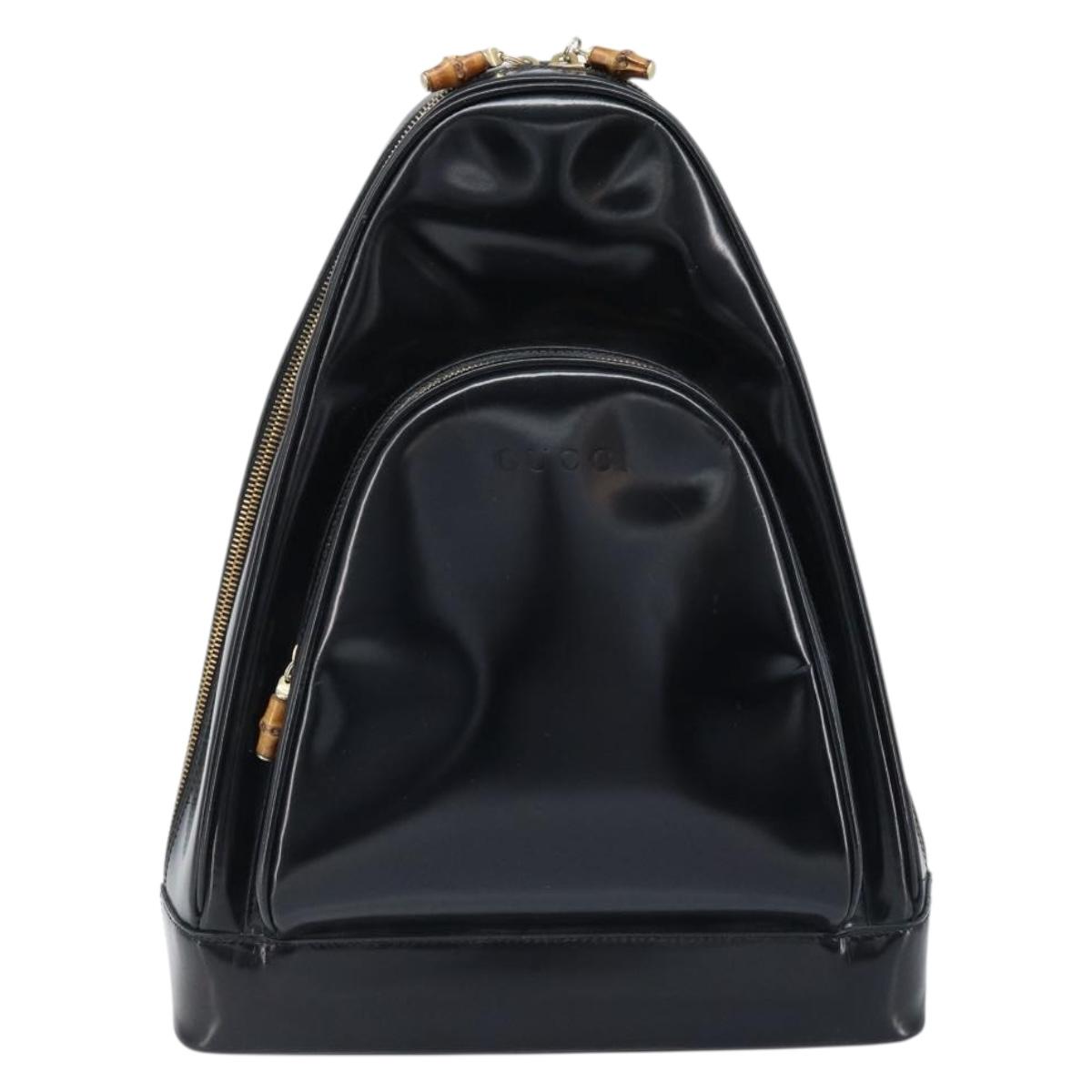 GUCCI Bamboo Body Bag Patent leather Black Gold 003 3444 0027 Auth 172896