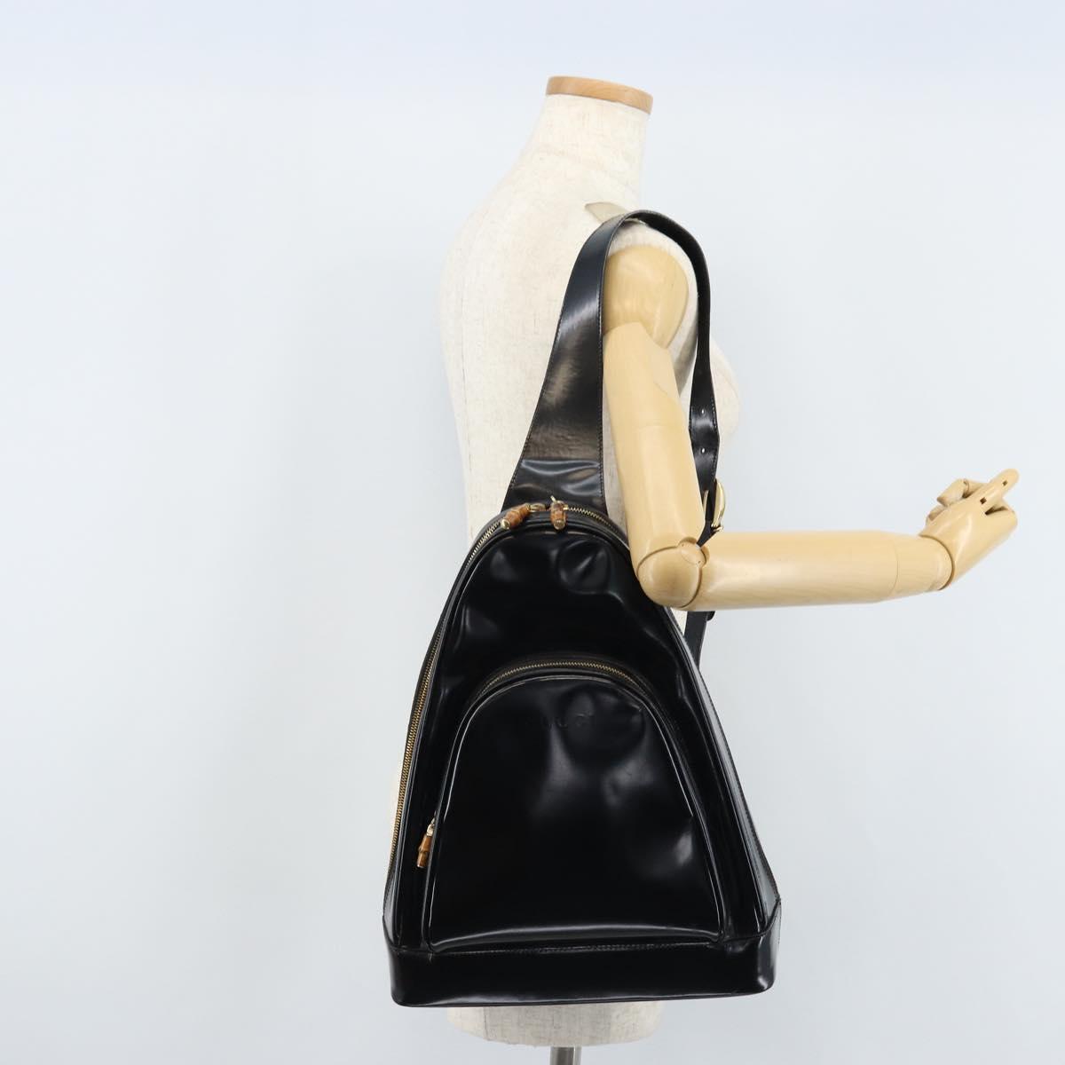 GUCCI Bamboo Body Bag Patent leather Black Gold 003 3444 0027 Auth 172896