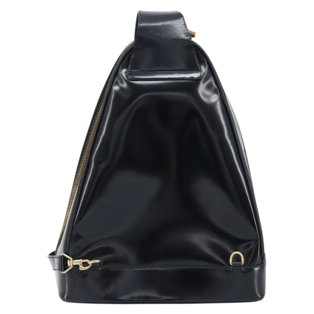 GUCCI Bamboo Body Bag Patent leather Black Gold 003 3444 0027 Auth 172896