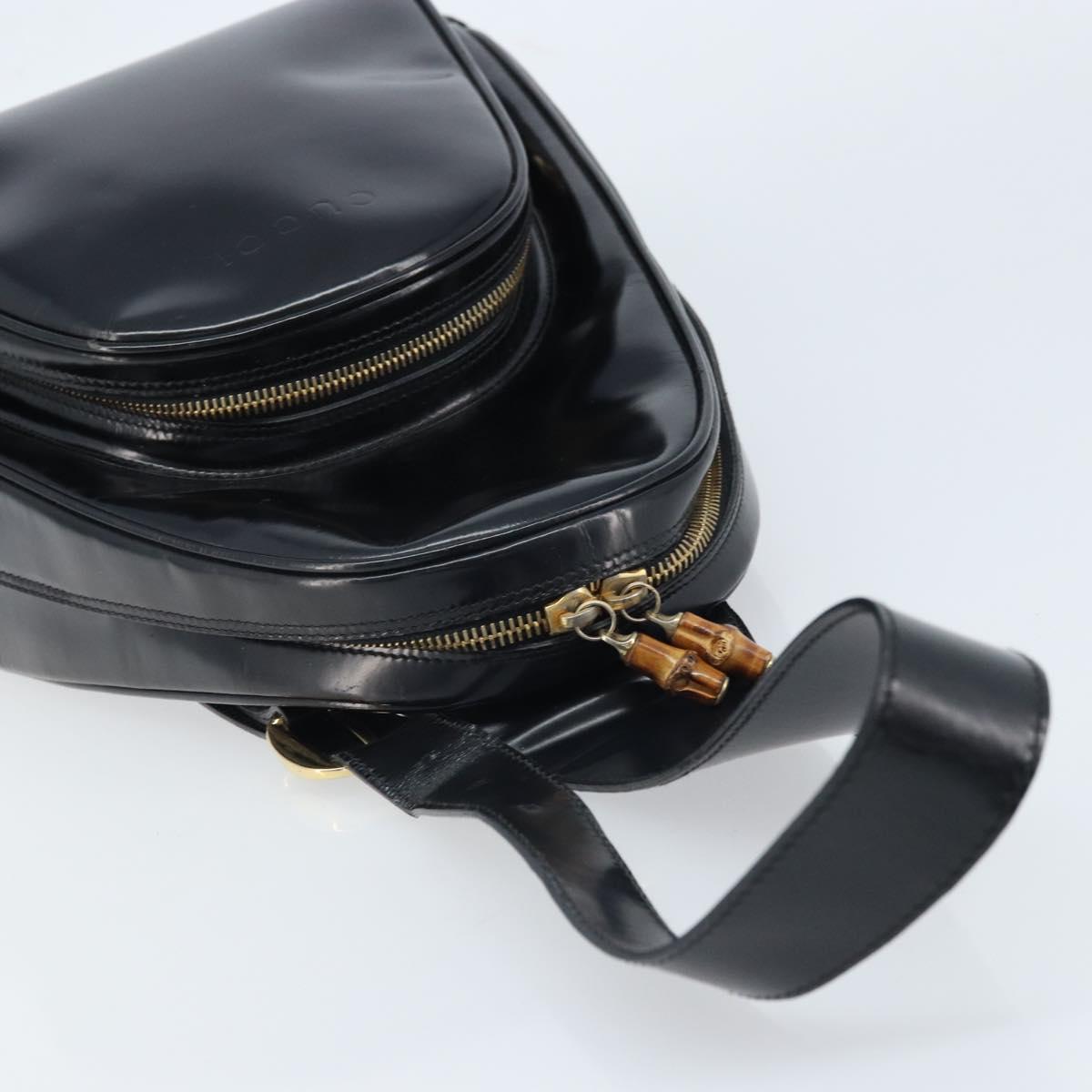 GUCCI Bamboo Body Bag Patent leather Black Gold 003 3444 0027 Auth 172896