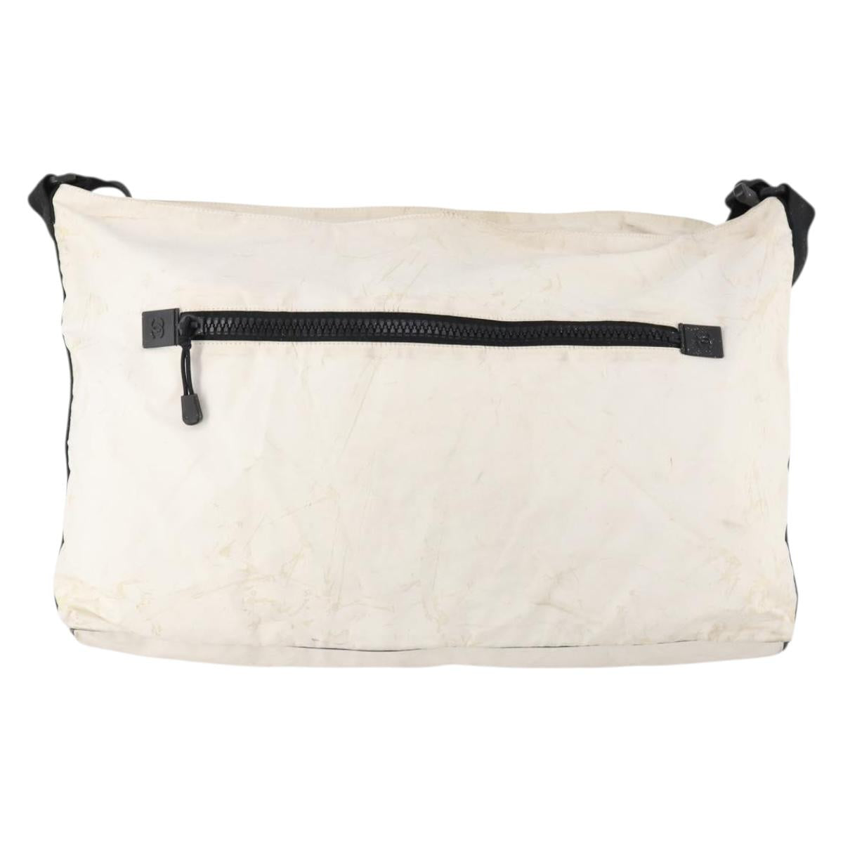 CHANEL Sports Line Shoulder Bag Nylon White Black CC Auth 172897