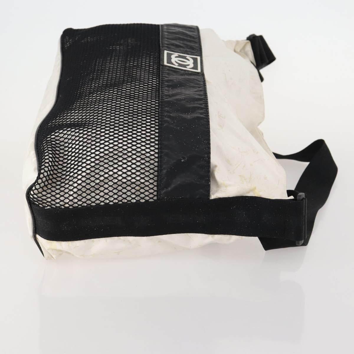 CHANEL Sports Line Shoulder Bag Nylon White Black CC Auth 172897