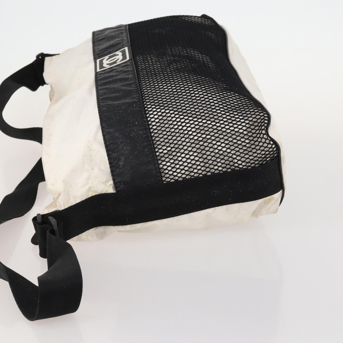 CHANEL Sports Line Shoulder Bag Nylon White Black CC Auth 172897