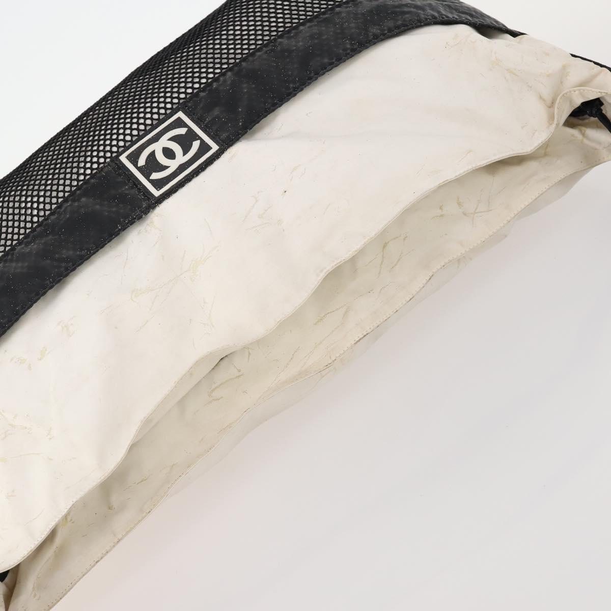 CHANEL Sports Line Shoulder Bag Nylon White Black CC Auth 172897