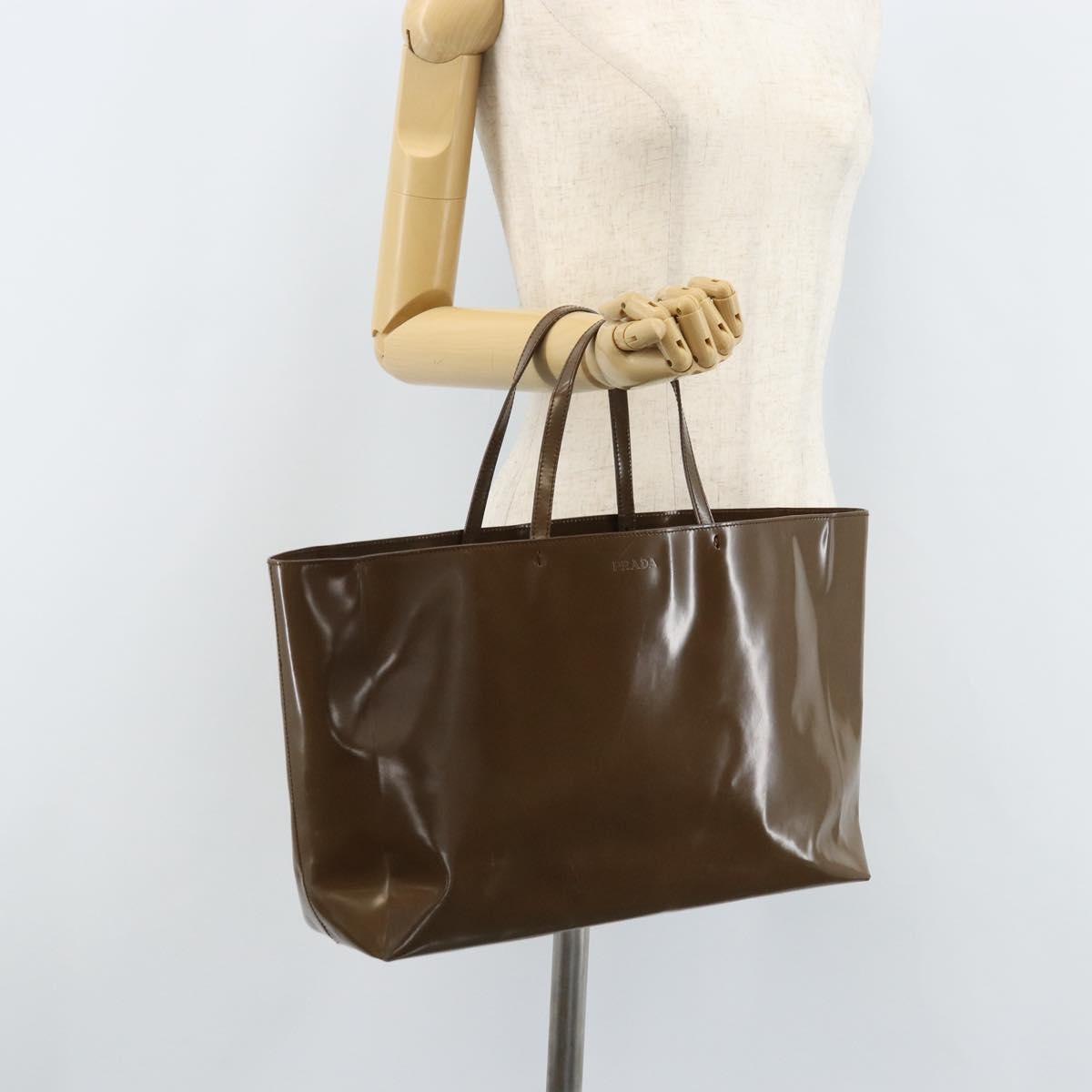 PRADA Tote Bag Patent leather Brown Auth 172898