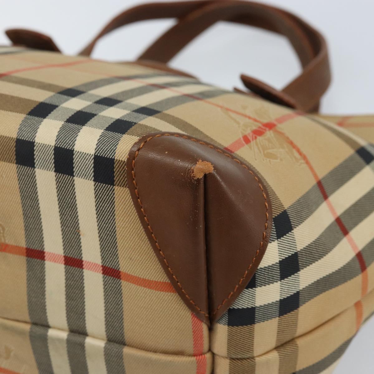 Burberrys Nova Check Hand Bag Canvas Beige Gold Auth 172901
