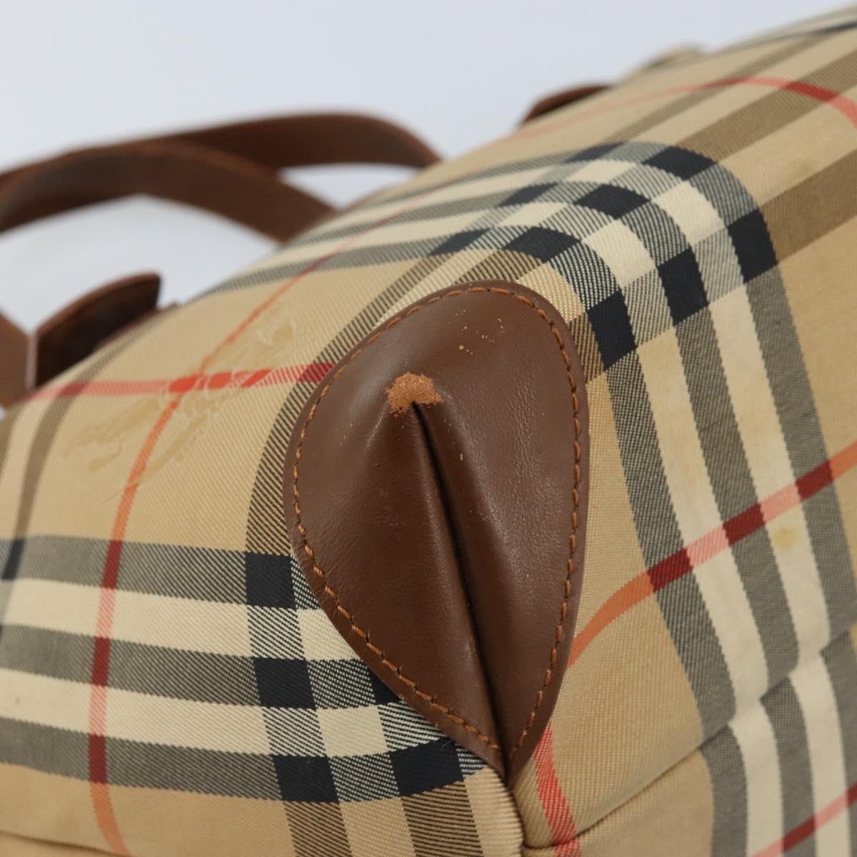 Burberrys Nova Check Hand Bag Canvas Beige Gold Auth 172901
