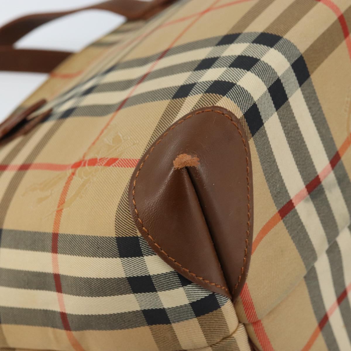 Burberrys Nova Check Hand Bag Canvas Beige Gold Auth 172901