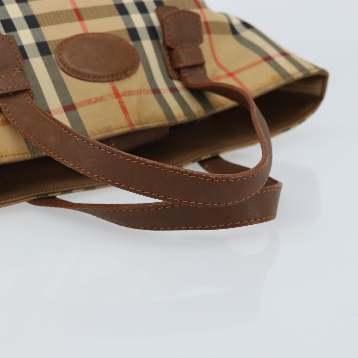 Burberrys Nova Check Hand Bag Canvas Beige Gold Auth 172901
