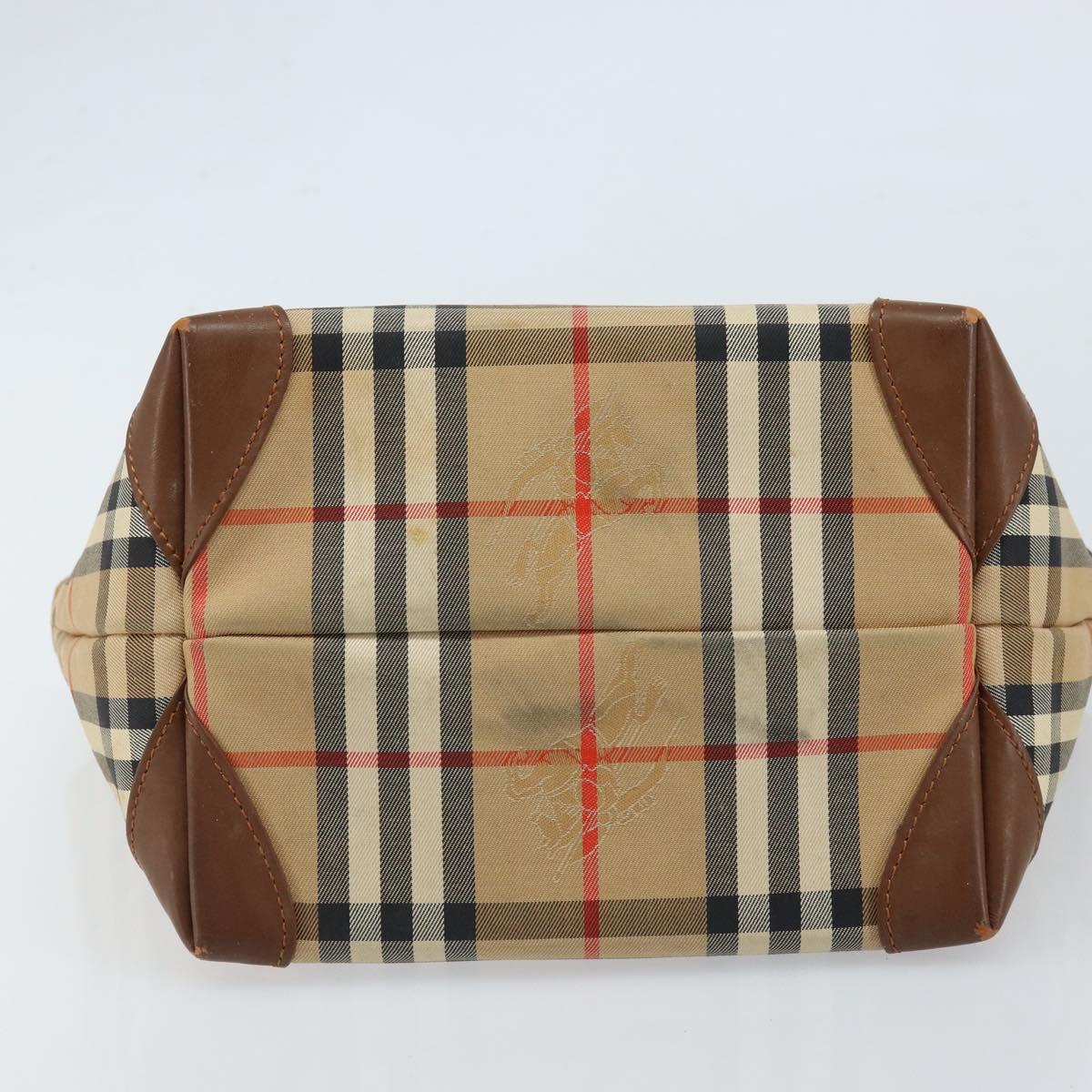 Burberrys Nova Check Hand Bag Canvas Beige Gold Auth 172901