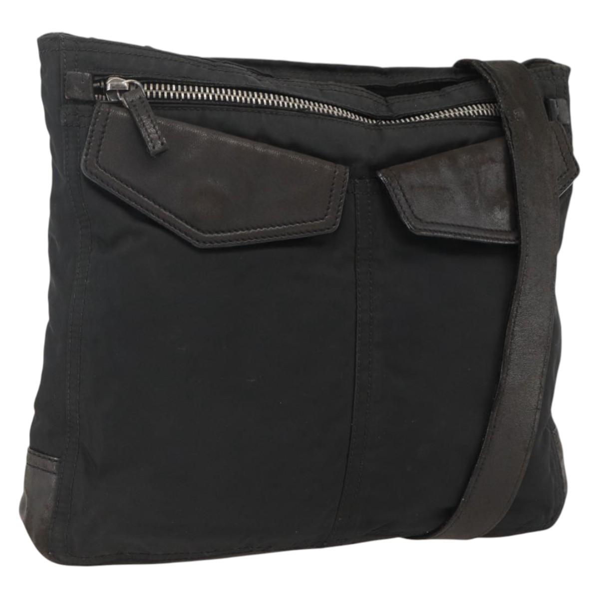 PRADA Shoulder Bag Nylon Leather Black Silver Auth 172902