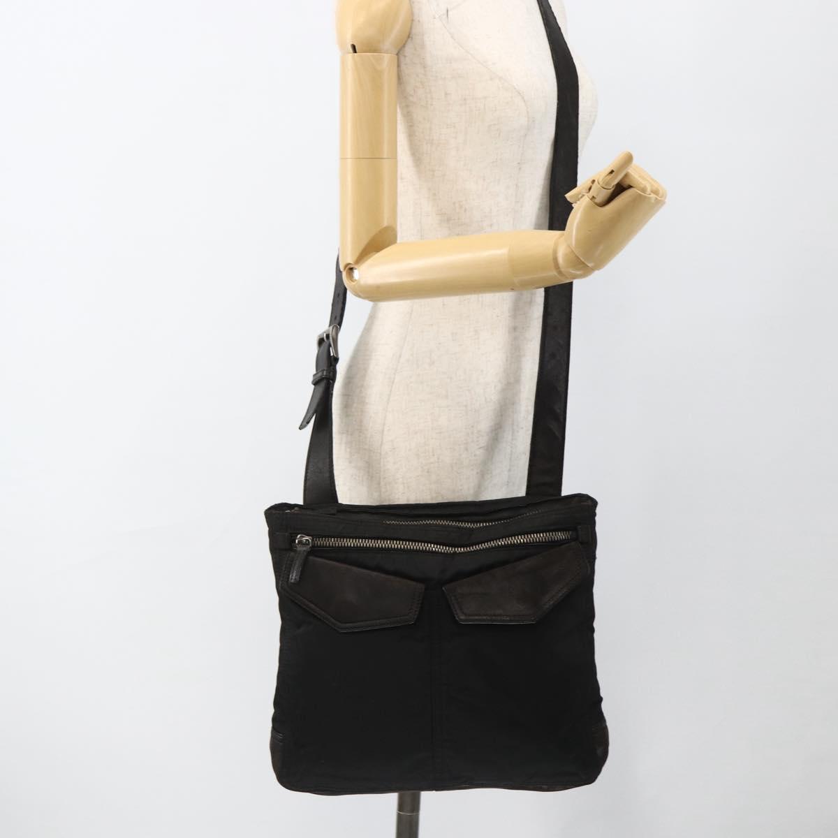 PRADA Shoulder Bag Nylon Leather Black Silver Auth 172902
