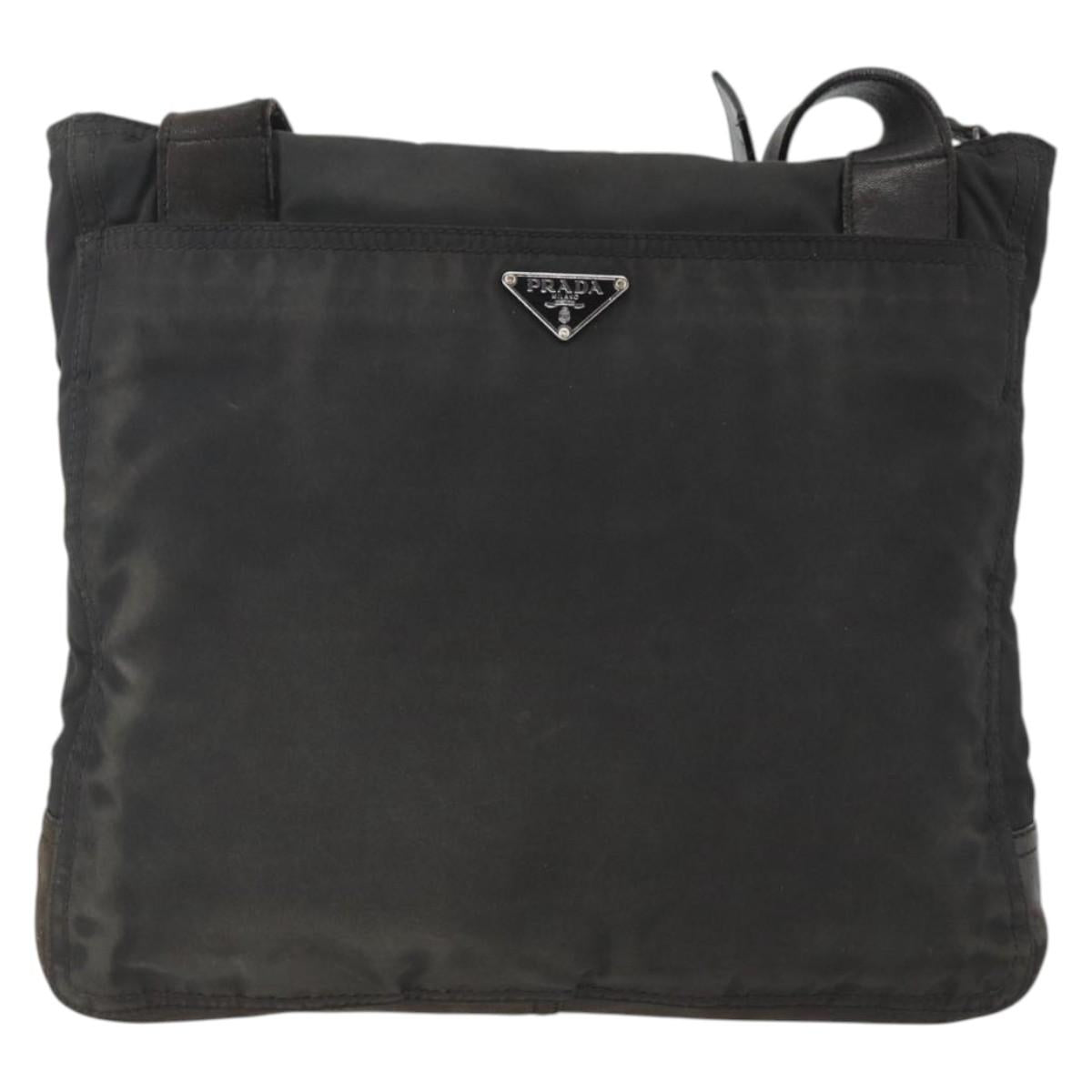 PRADA Shoulder Bag Nylon Leather Black Silver Auth 172902
