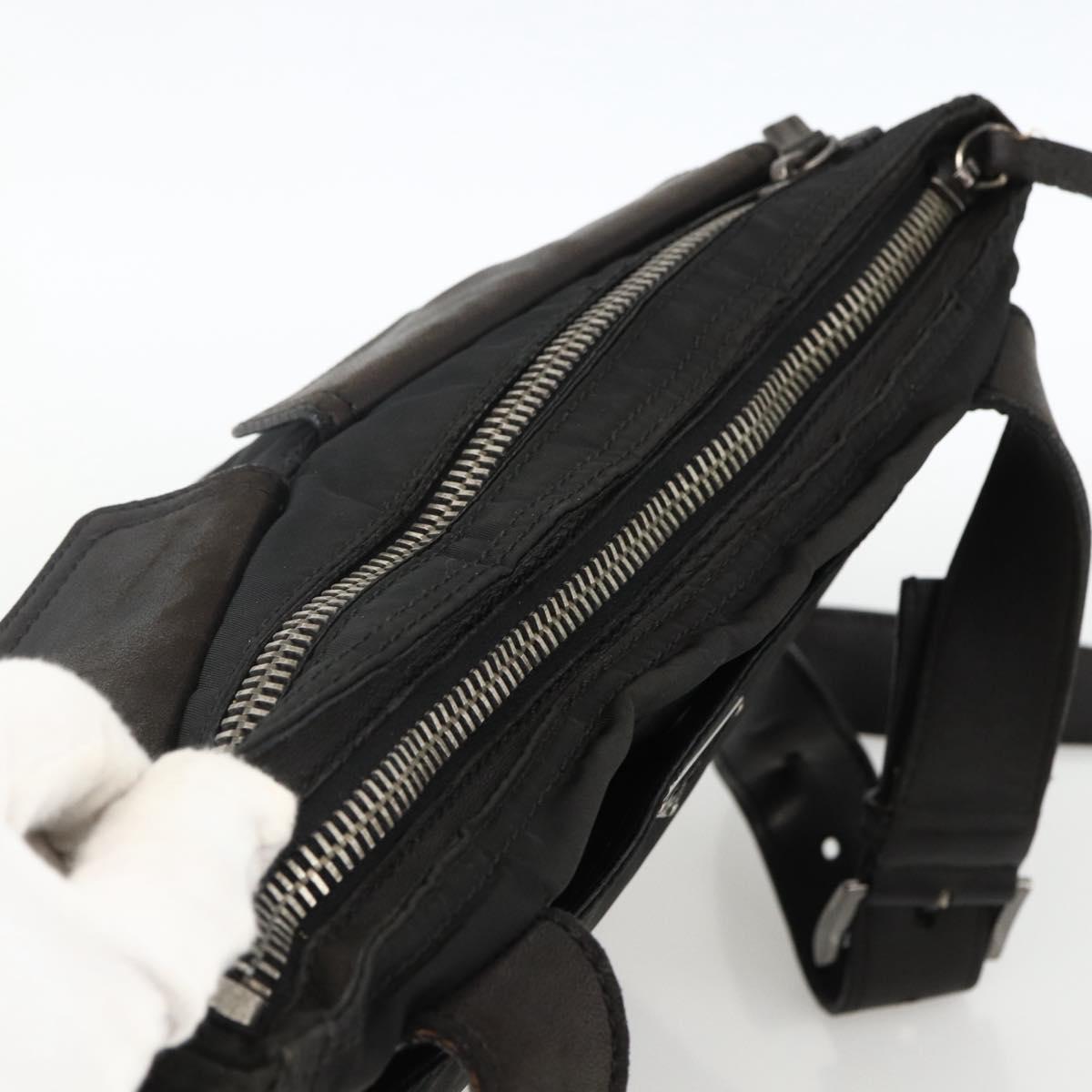 PRADA Shoulder Bag Nylon Leather Black Silver Auth 172902