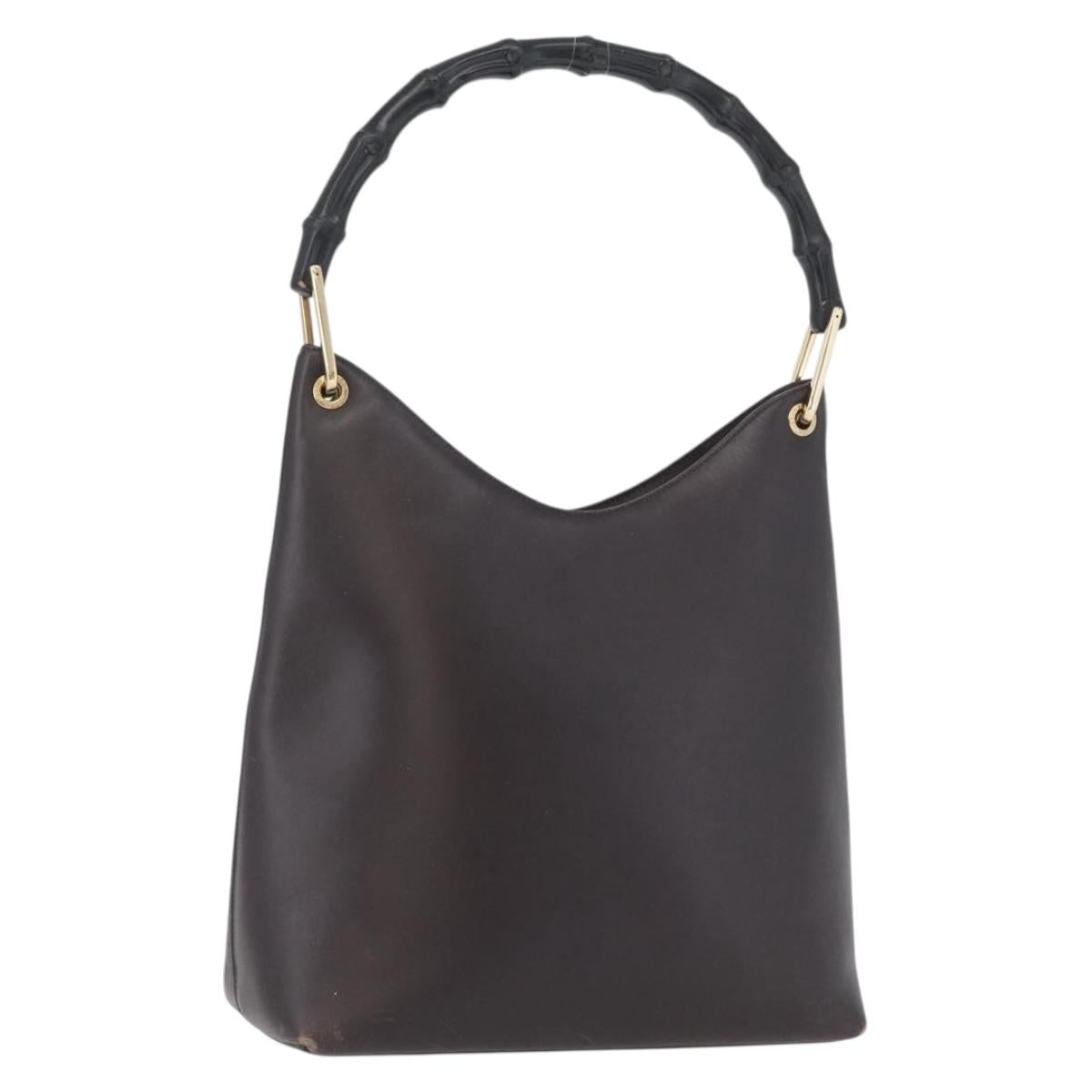 GUCCI GG Canvas Bamboo Shoulder Bag Leather Brown Gold 001 3007 Auth 172905