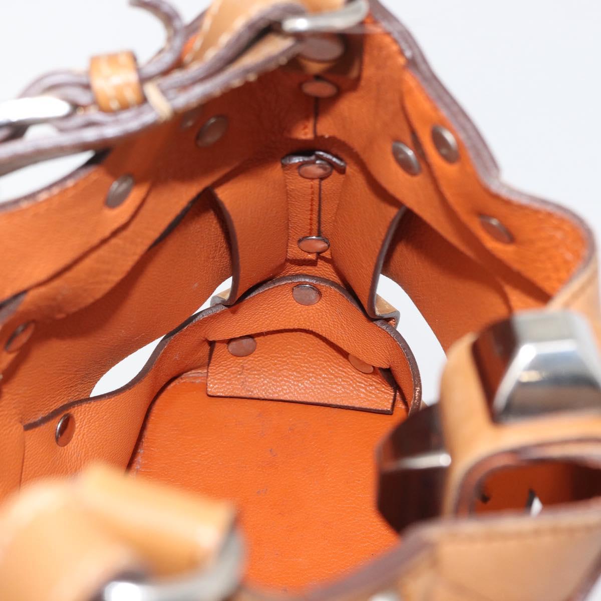 PRADA Studs Shoulder Bag Leather plastic Brown Silver Auth 172906SAV