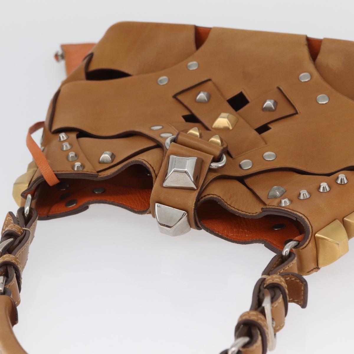 PRADA Studs Shoulder Bag Leather plastic Brown Silver Auth 172906SAV