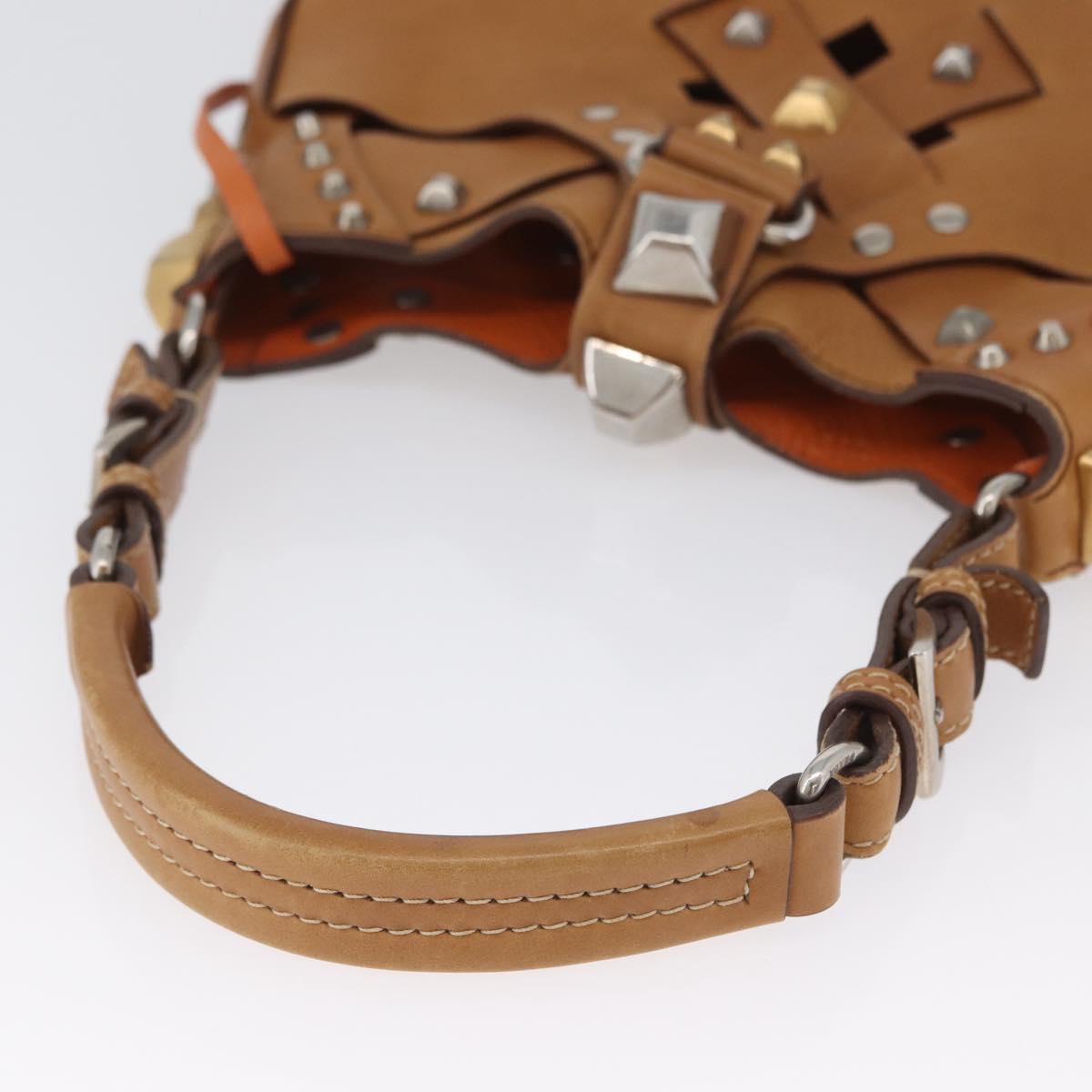 PRADA Studs Shoulder Bag Leather plastic Brown Silver Auth 172906SAV