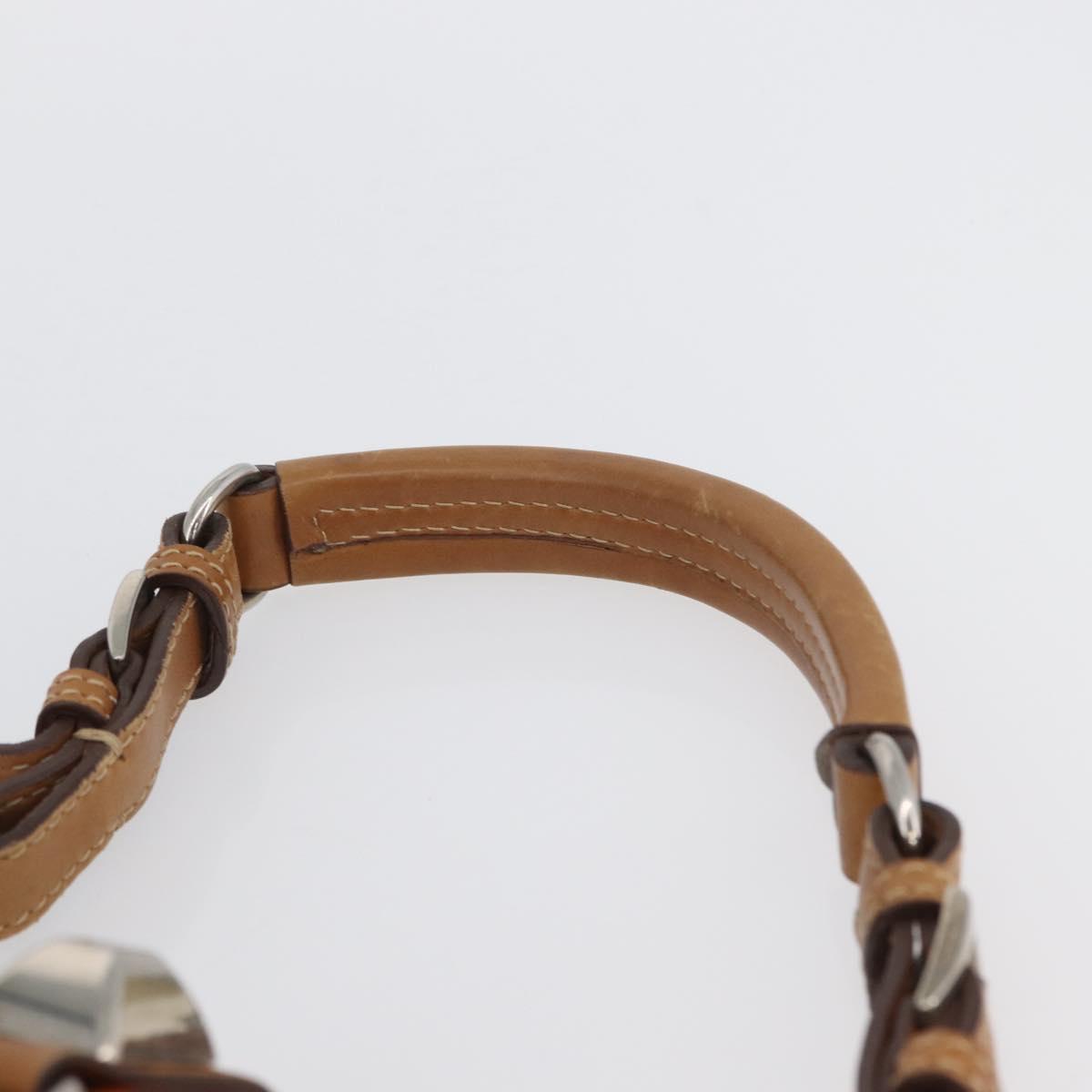 PRADA Studs Shoulder Bag Leather plastic Brown Silver Auth 172906SAV