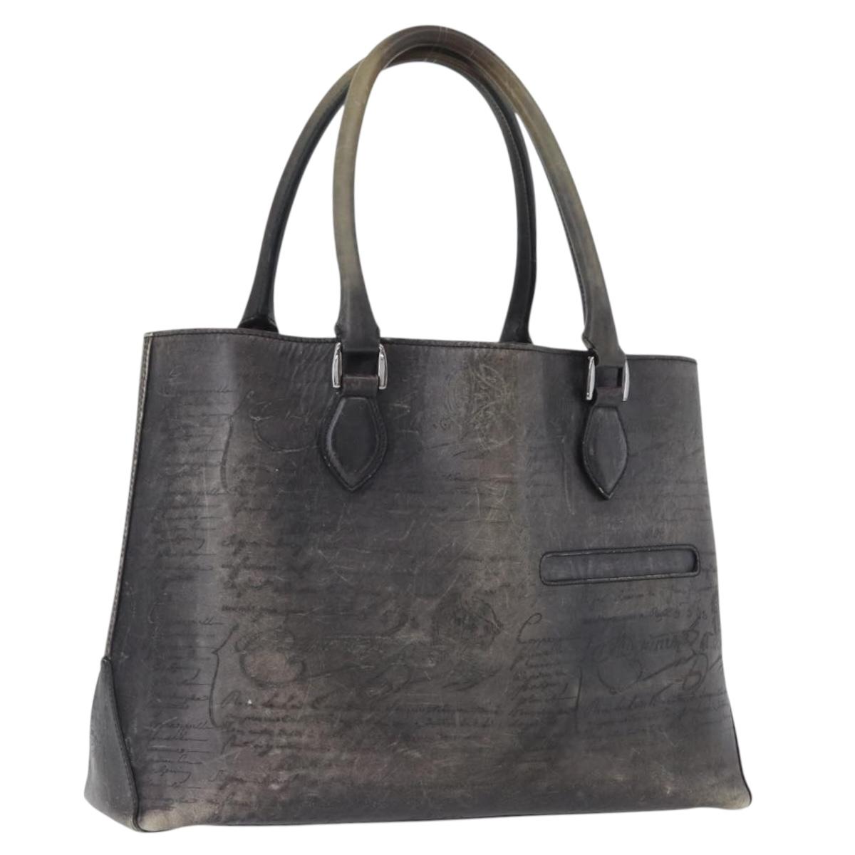 Berluti Calligraphy To Joule Tote Bag Leather Black Silver Auth 172921