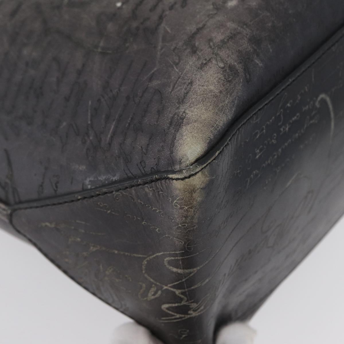 Berluti Calligraphy To Joule Tote Bag Leather Black Silver Auth 172921