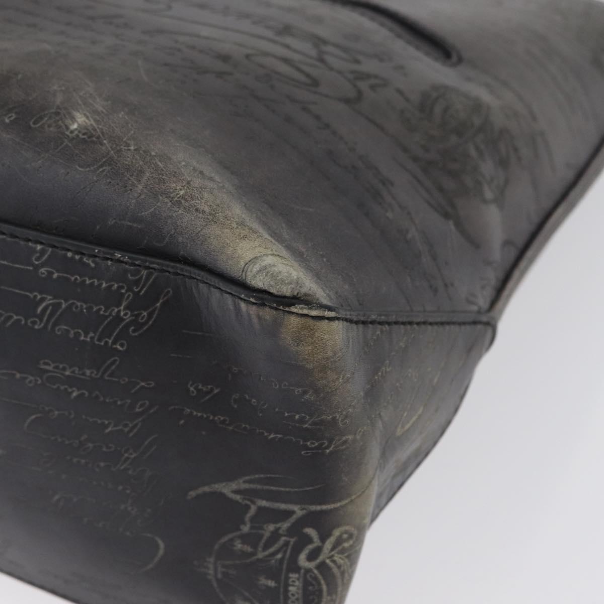 Berluti Calligraphy To Joule Tote Bag Leather Black Silver Auth 172921