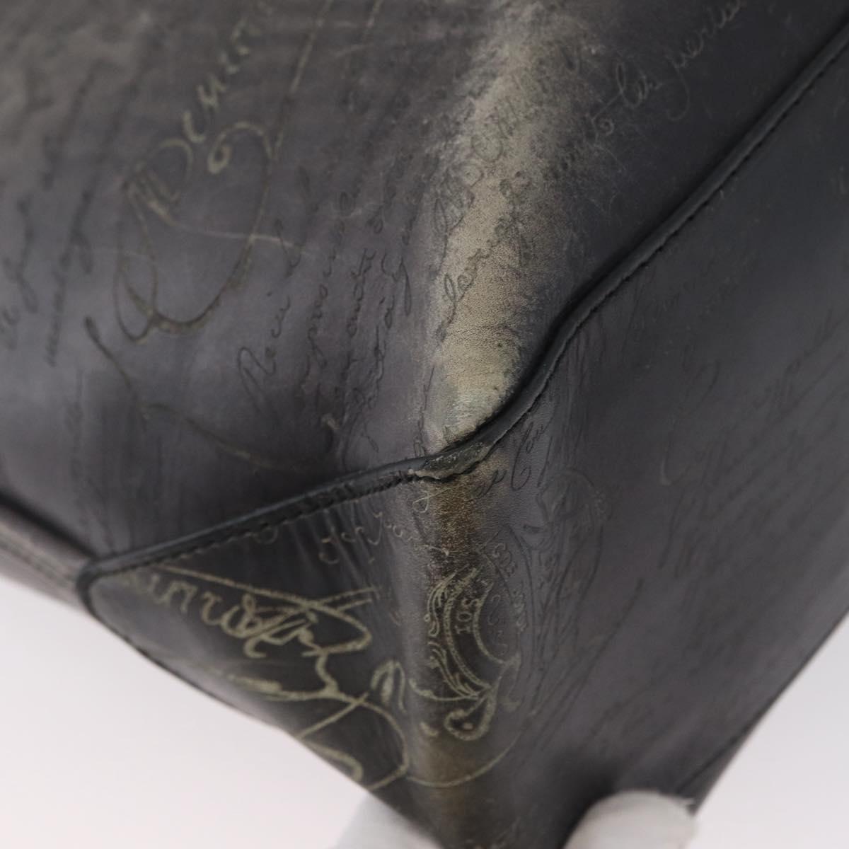 Berluti Calligraphy To Joule Tote Bag Leather Black Silver Auth 172921