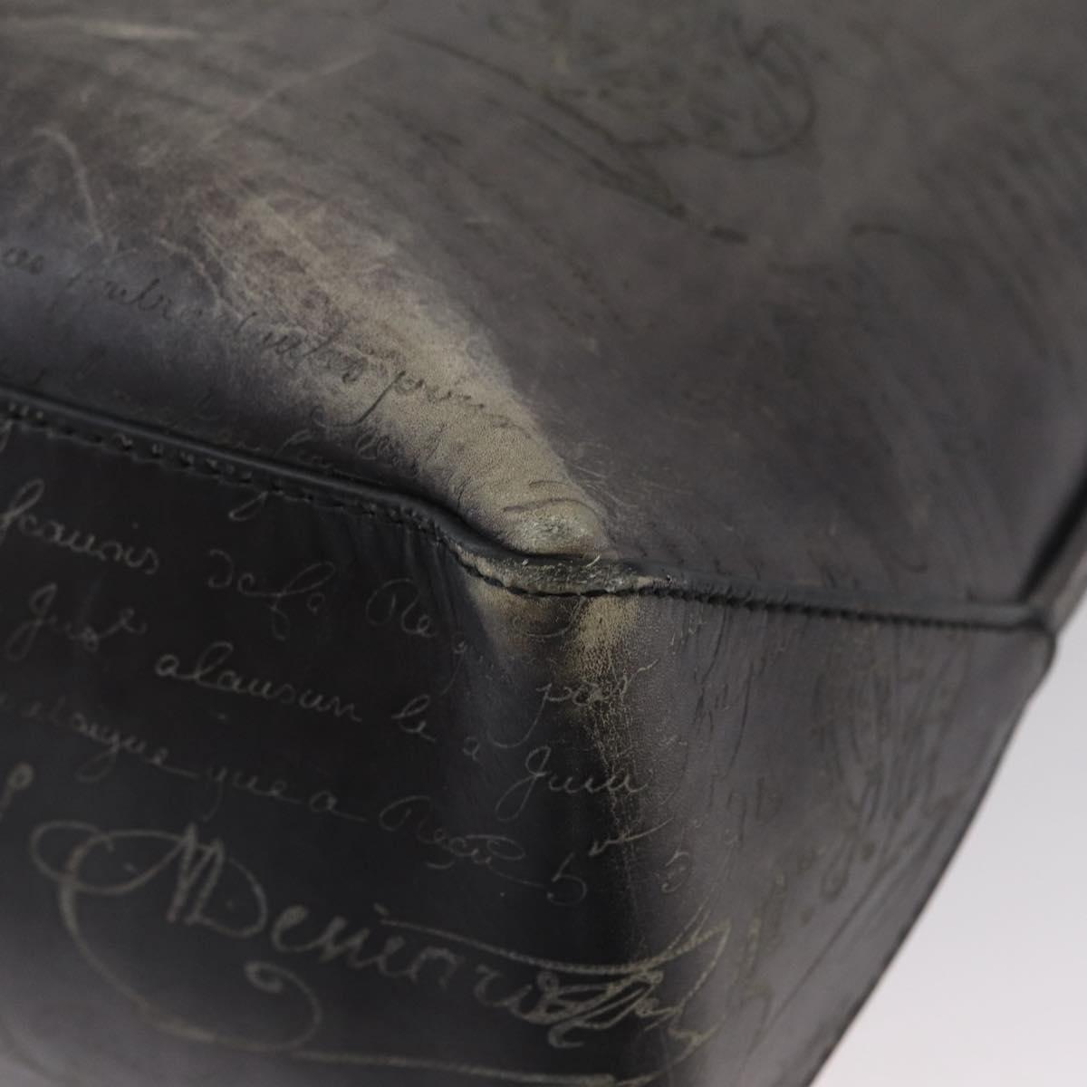 Berluti Calligraphy To Joule Tote Bag Leather Black Silver Auth 172921