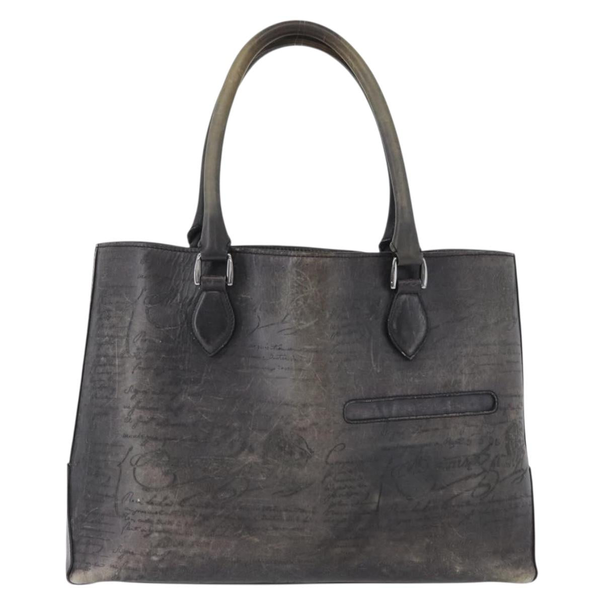 Berluti Calligraphy To Joule Tote Bag Leather Black Silver Auth 172921