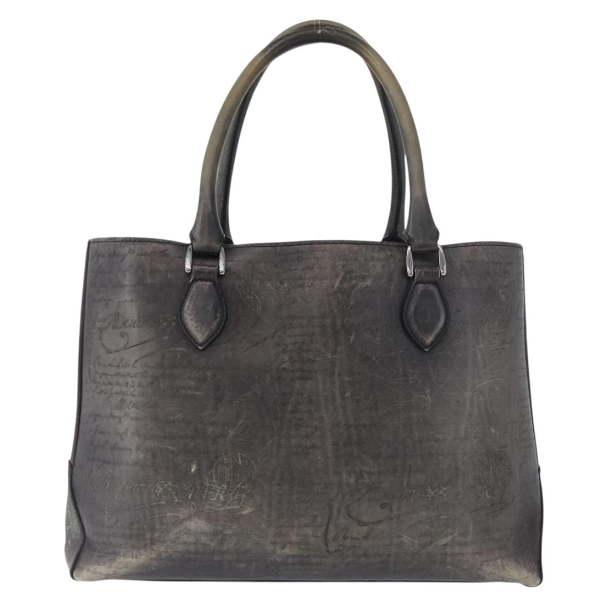 Berluti Calligraphy To Joule Tote Bag Leather Black Silver Auth 172921