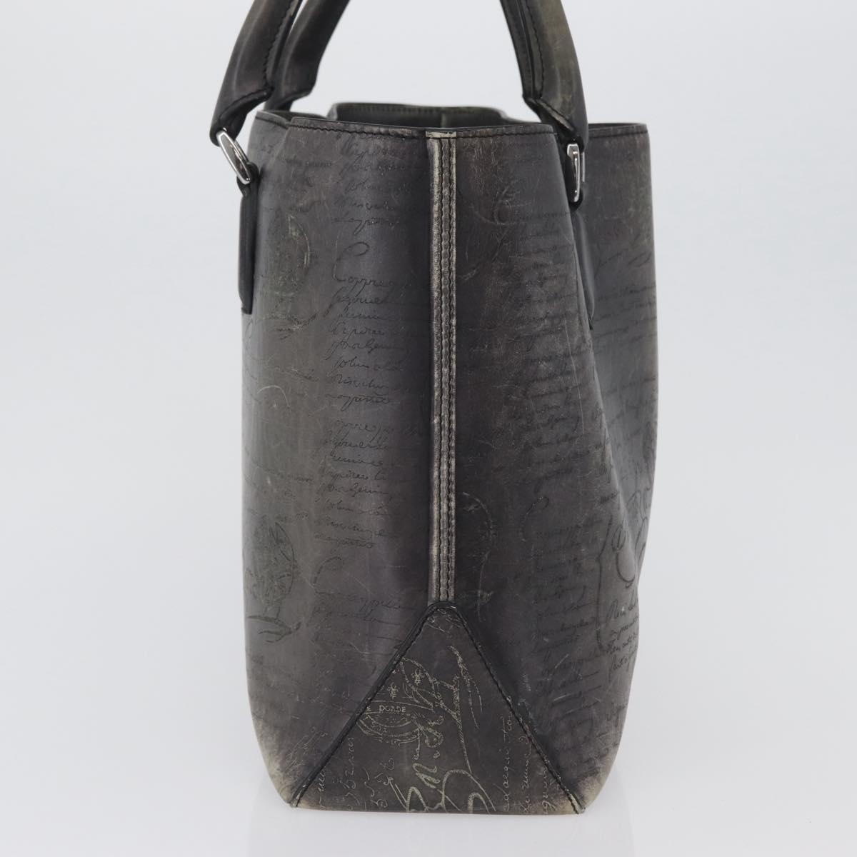 Berluti Calligraphy To Joule Tote Bag Leather Black Silver Auth 172921