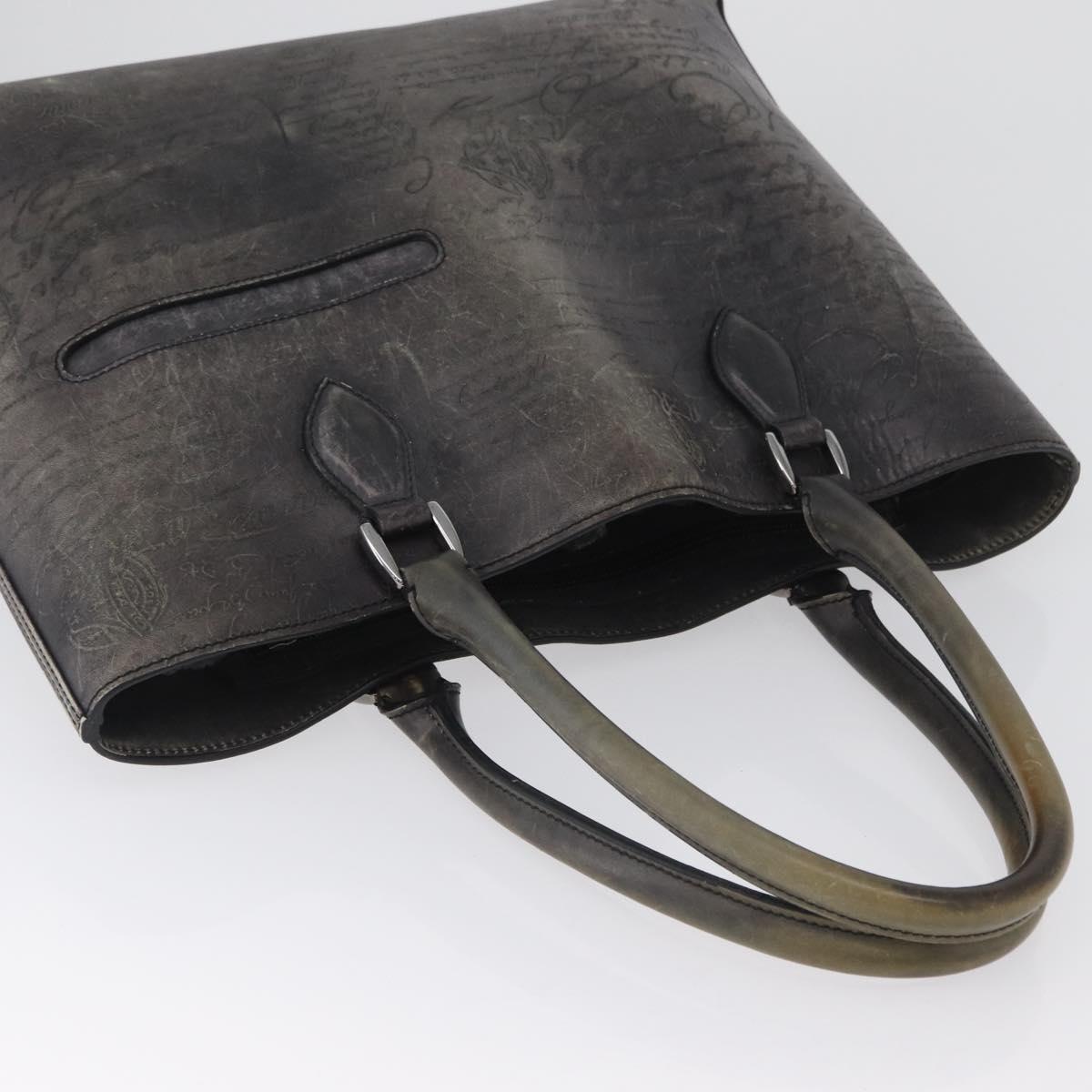 Berluti Calligraphy To Joule Tote Bag Leather Black Silver Auth 172921