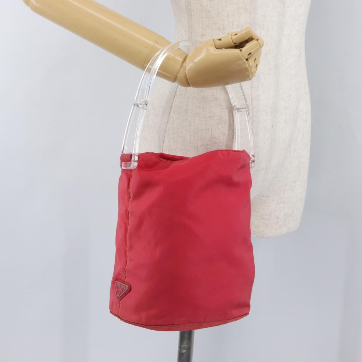 PRADA Plastic Hand Bag Nylon Red Clear Auth 172925