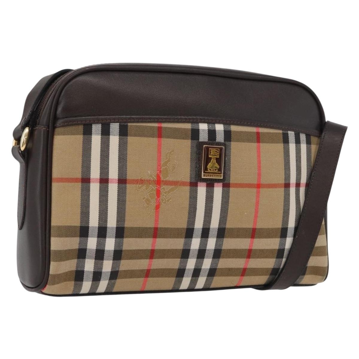 Burberrys Nova Check Shoulder Bag Canvas Beige Gold Auth 172933