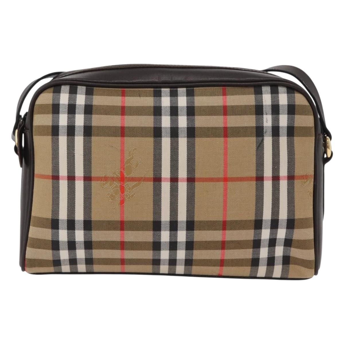 Burberrys Nova Check Shoulder Bag Canvas Beige Gold Auth 172933