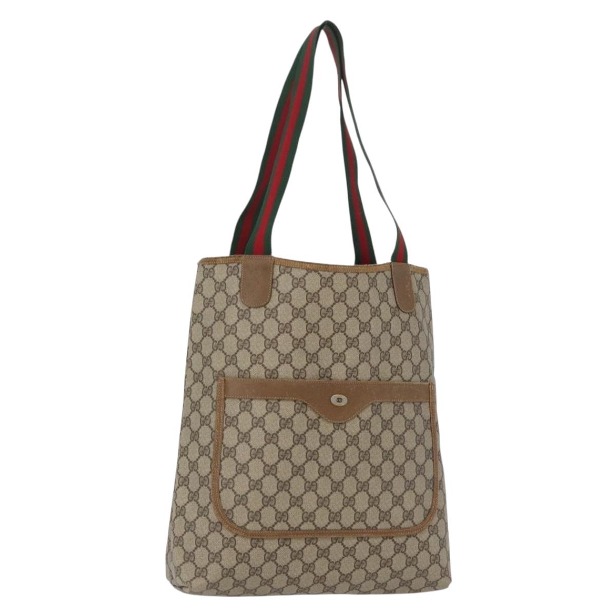GUCCI GG Supreme Web Sherry Line Tote Bag PVC Beige Gold 39 02 003 Auth 172935