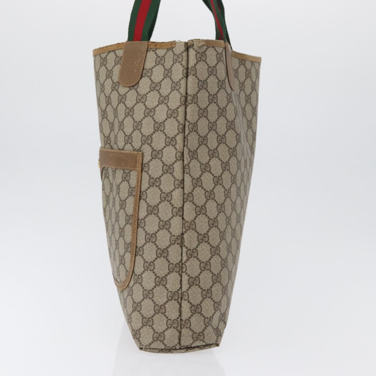GUCCI GG Supreme Web Sherry Line Tote Bag PVC Beige Gold 39 02 003 Auth 172935