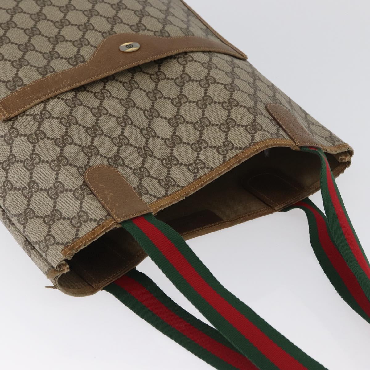 GUCCI GG Supreme Web Sherry Line Tote Bag PVC Beige Gold 39 02 003 Auth 172935