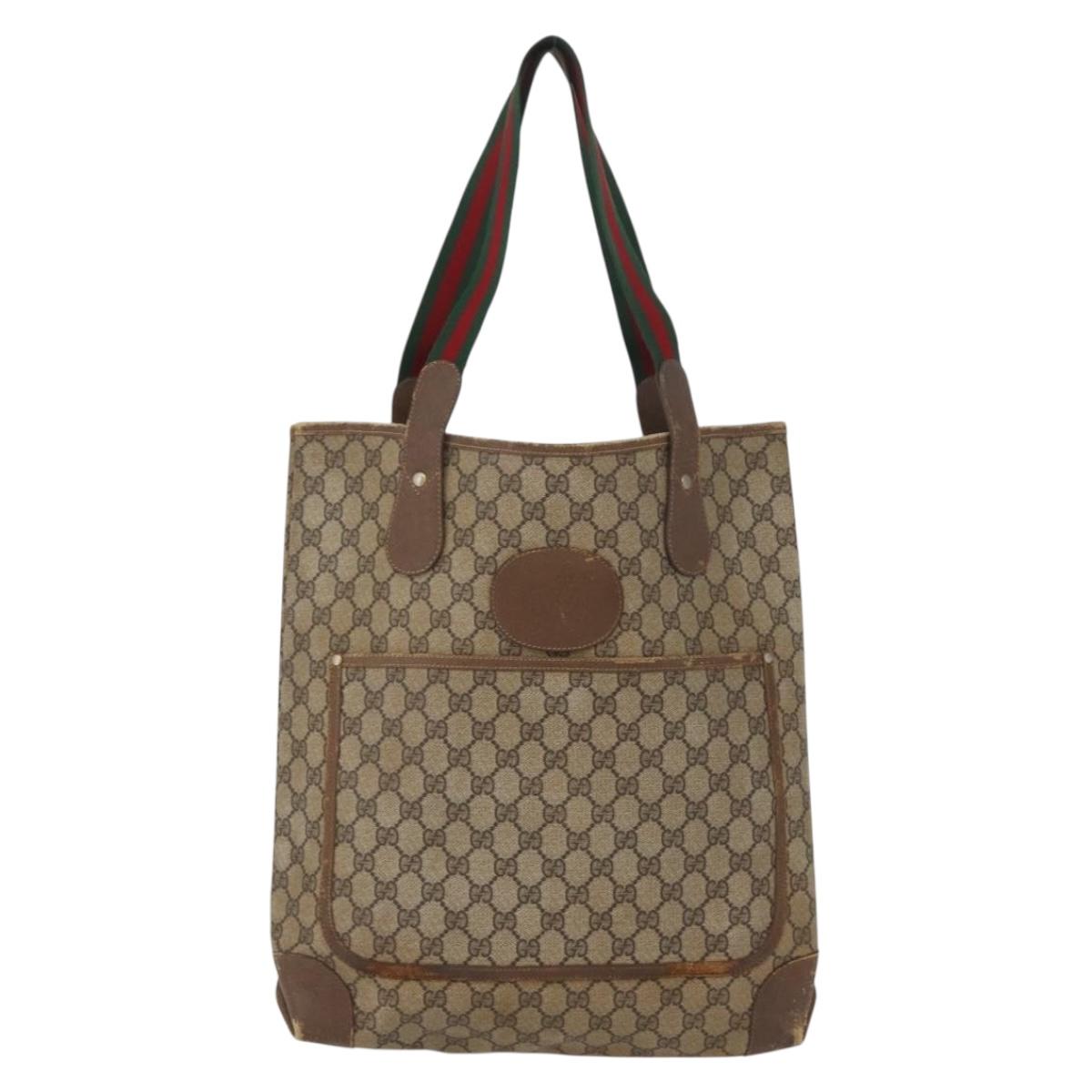 GUCCI GG Supreme Web Sherry Line Bag PVC Beige Gold 002 904 0223 Auth 172936