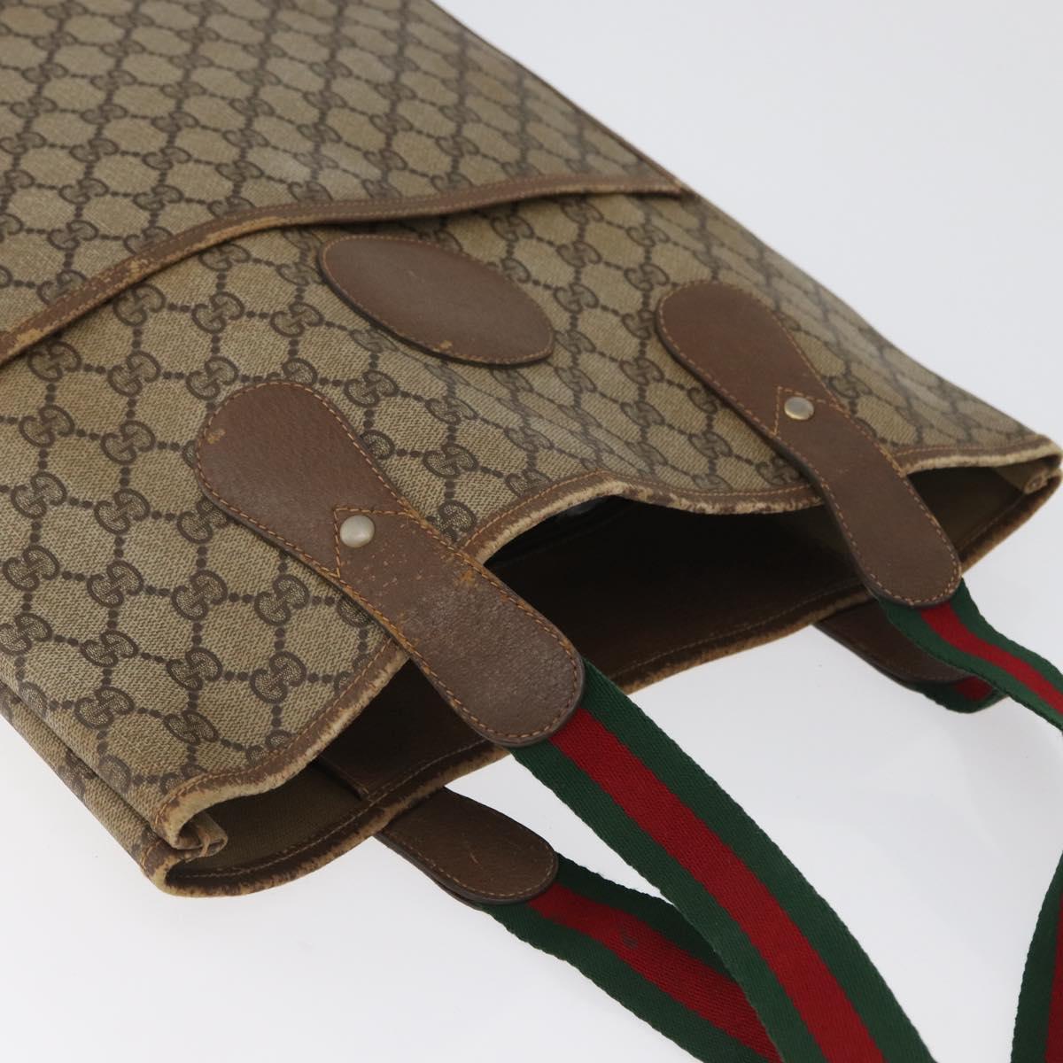 GUCCI GG Supreme Web Sherry Line Bag PVC Beige Gold 002 904 0223 Auth 172936