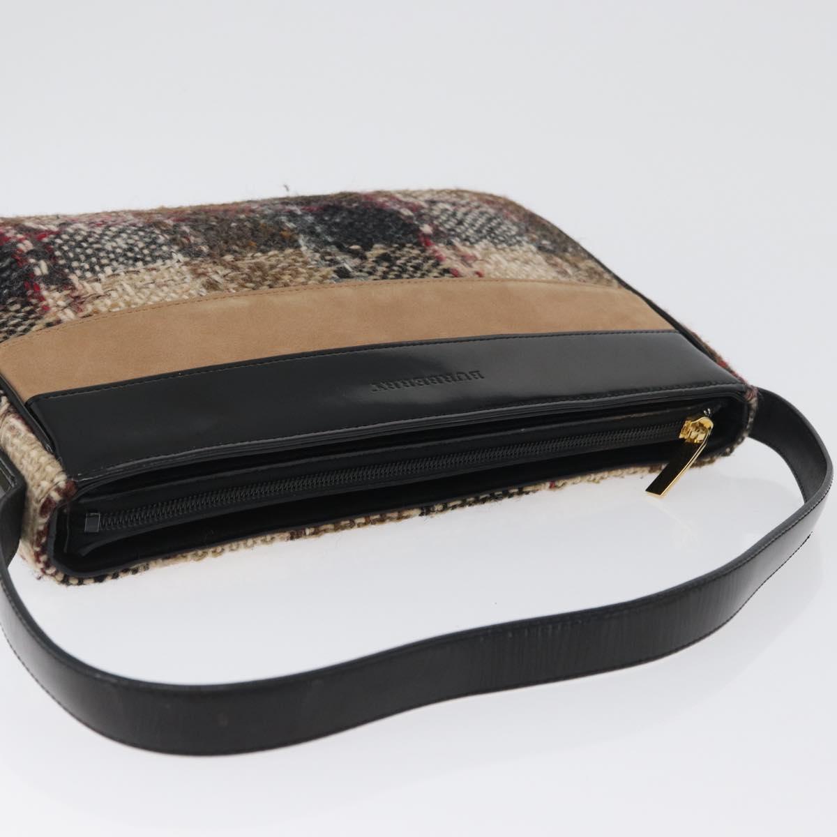 BURBERRY Nova Check Shoulder Bag Wool Beige Gold Auth 172950