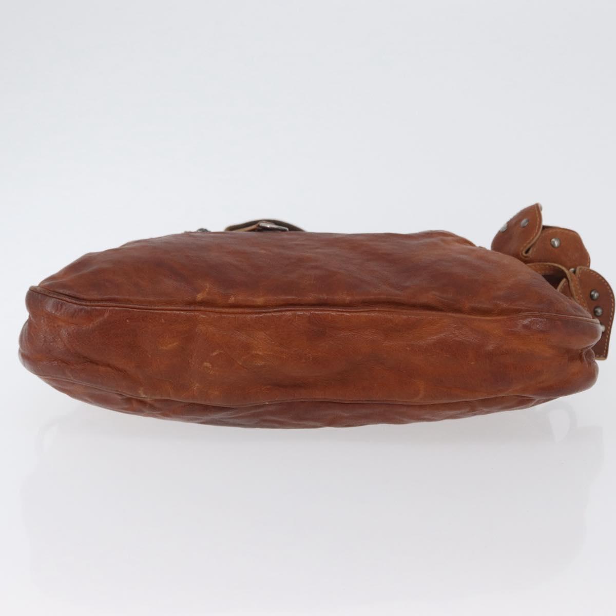 Miu Miu Shoulder Bag Leather Brown Silver Auth 172955