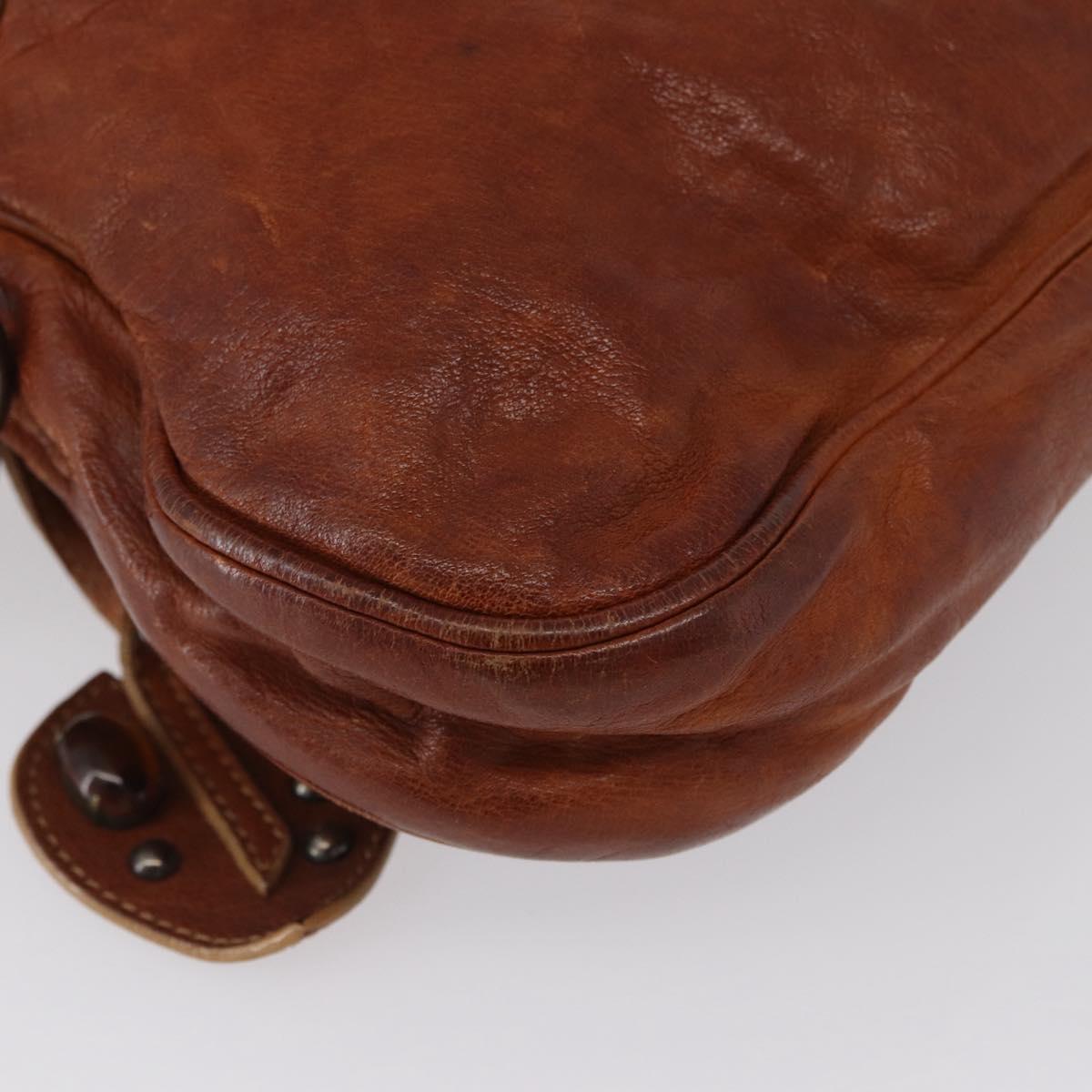 Miu Miu Shoulder Bag Leather Brown Silver Auth 172955