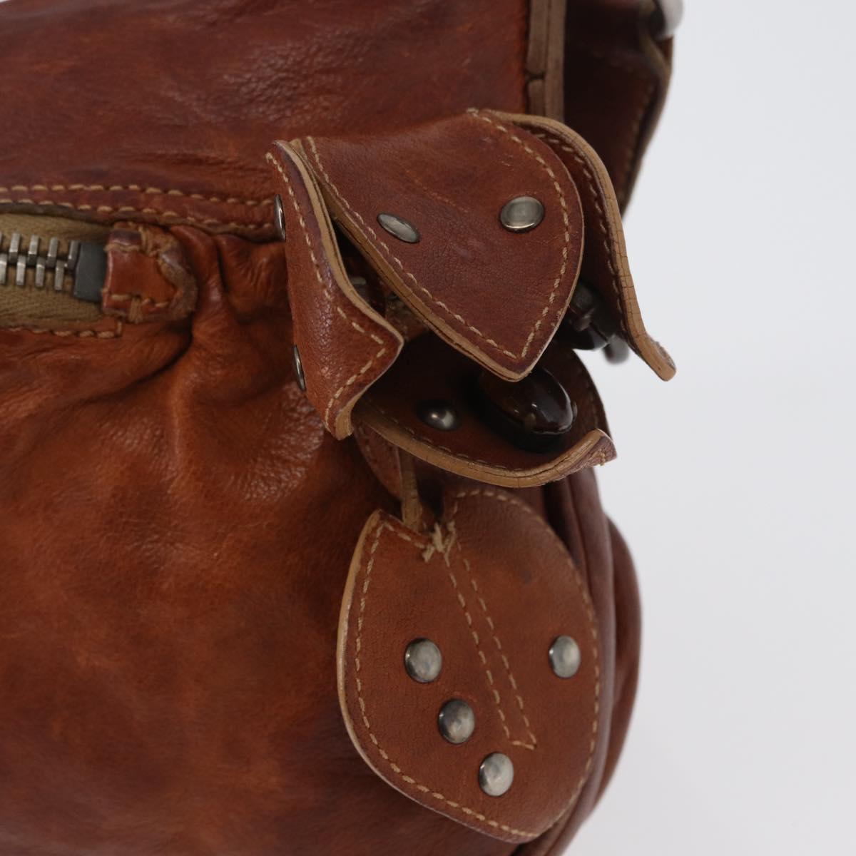 Miu Miu Shoulder Bag Leather Brown Silver Auth 172955