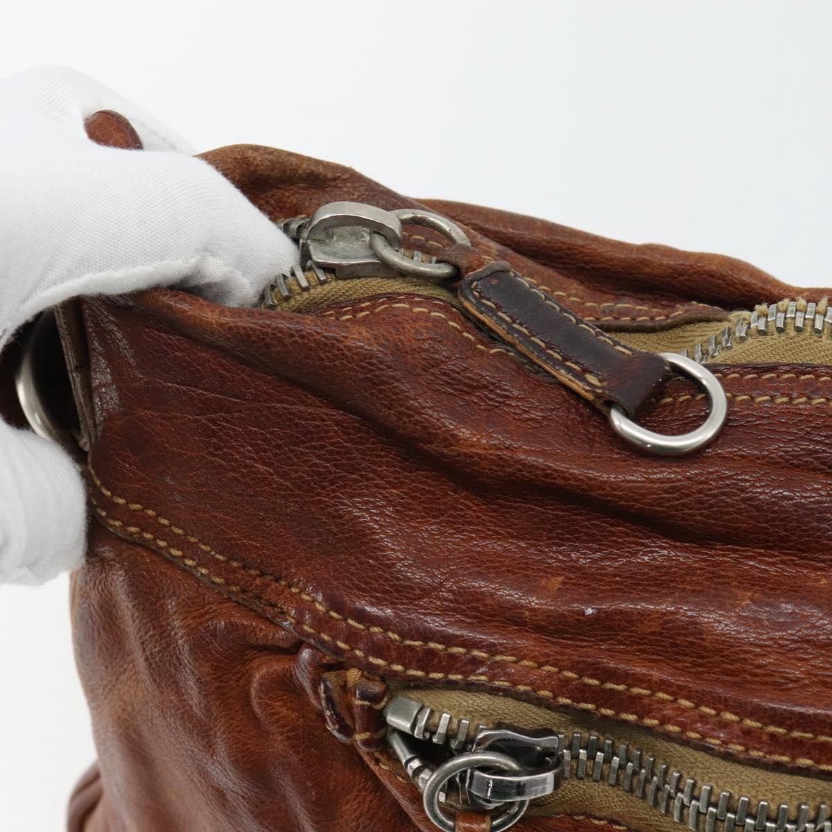 Miu Miu Shoulder Bag Leather Brown Silver Auth 172955