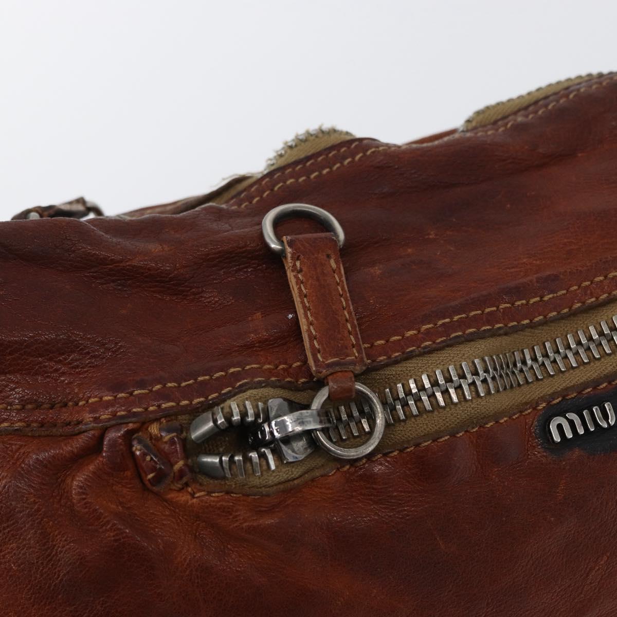 Miu Miu Shoulder Bag Leather Brown Silver Auth 172955