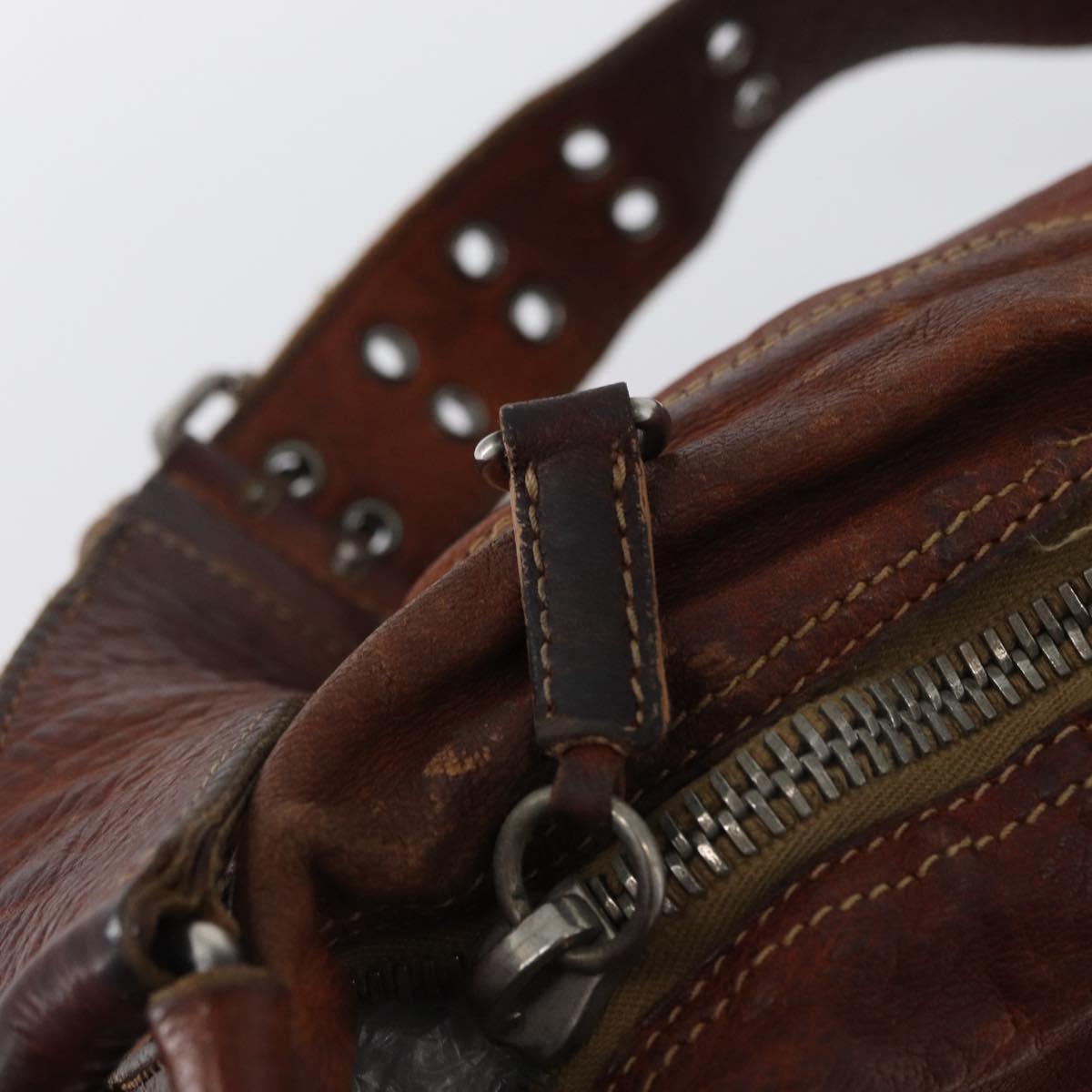 Miu Miu Shoulder Bag Leather Brown Silver Auth 172955