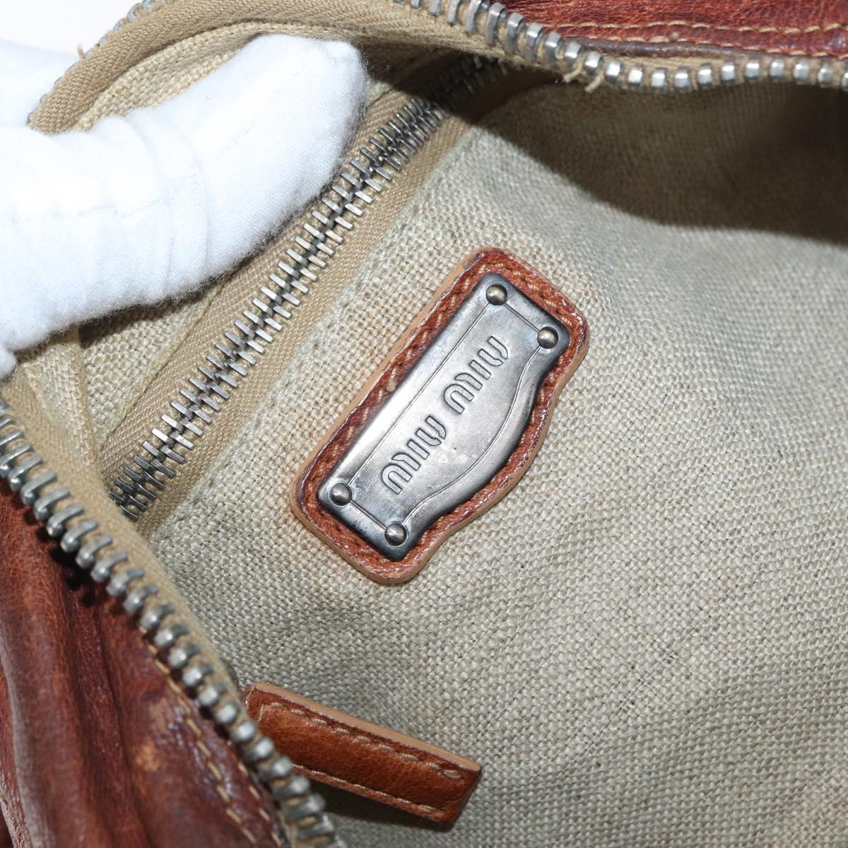 Miu Miu Shoulder Bag Leather Brown Silver Auth 172955
