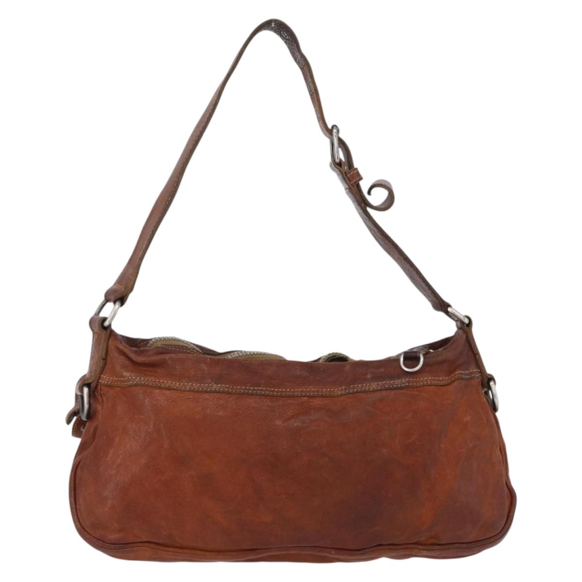 Miu Miu Shoulder Bag Leather Brown Silver Auth 172955