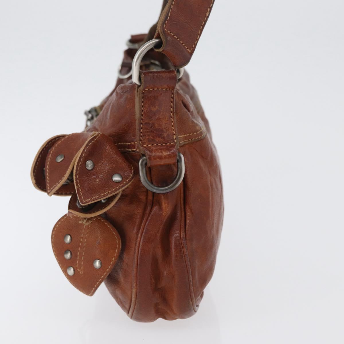 Miu Miu Shoulder Bag Leather Brown Silver Auth 172955